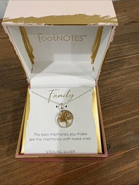 NWT footNOTES Sterling Silver 'Family' Tree Pendant Necklace - Gold & Silver